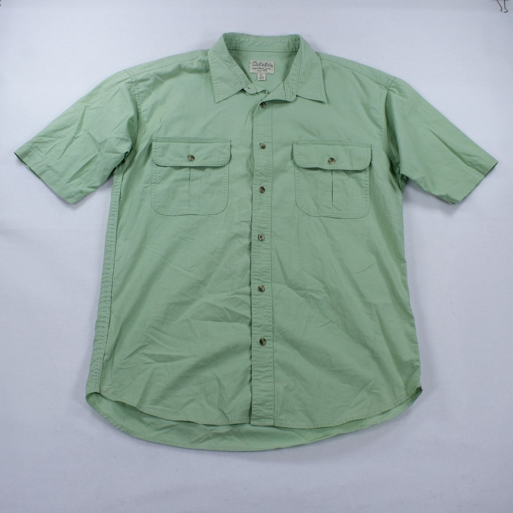 Cabela's Short Sleeve Button Down Shirt Sage Green Men's Size XL Regular Cargo